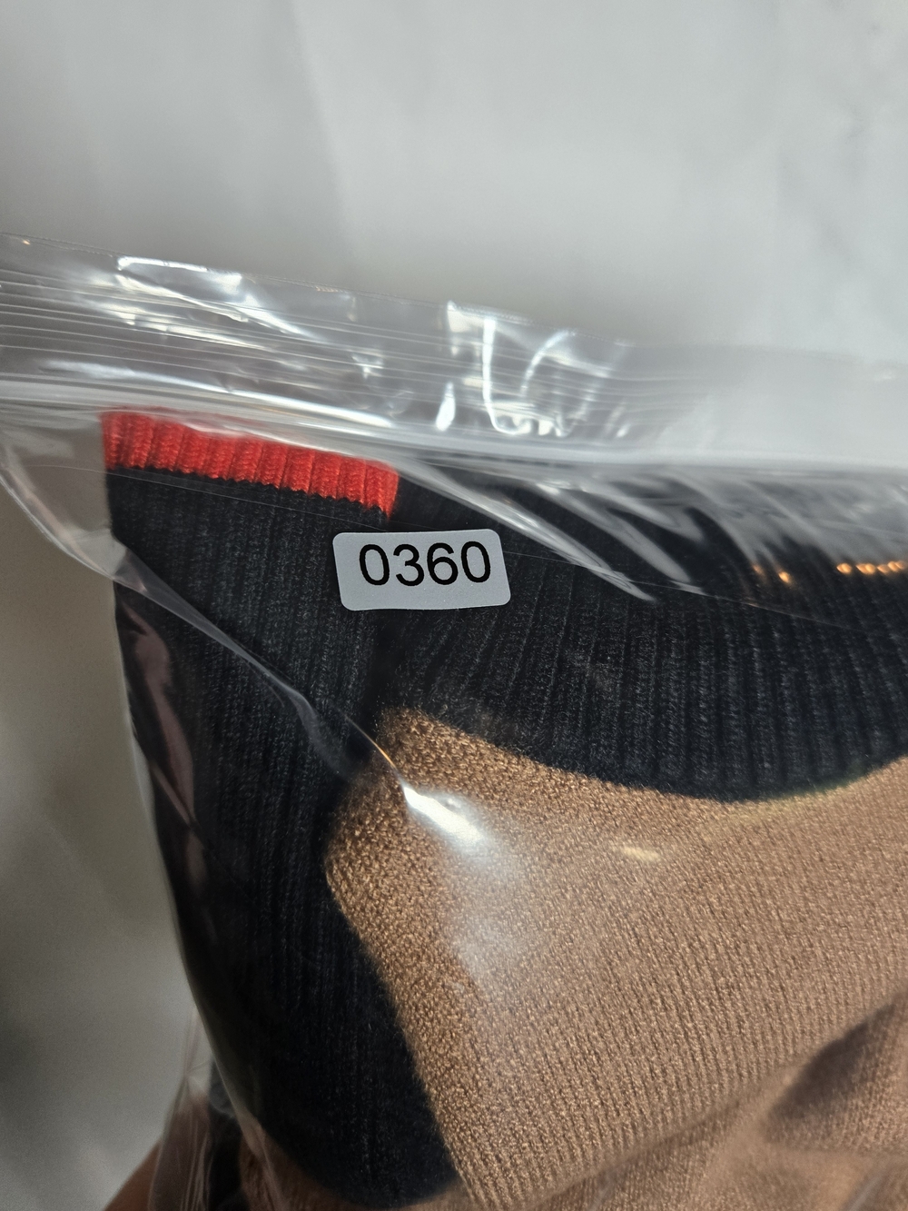 Tahari Two-Tone Turtleneck Sweater in Tan, Black & Red Trim - Picture 5 of 5